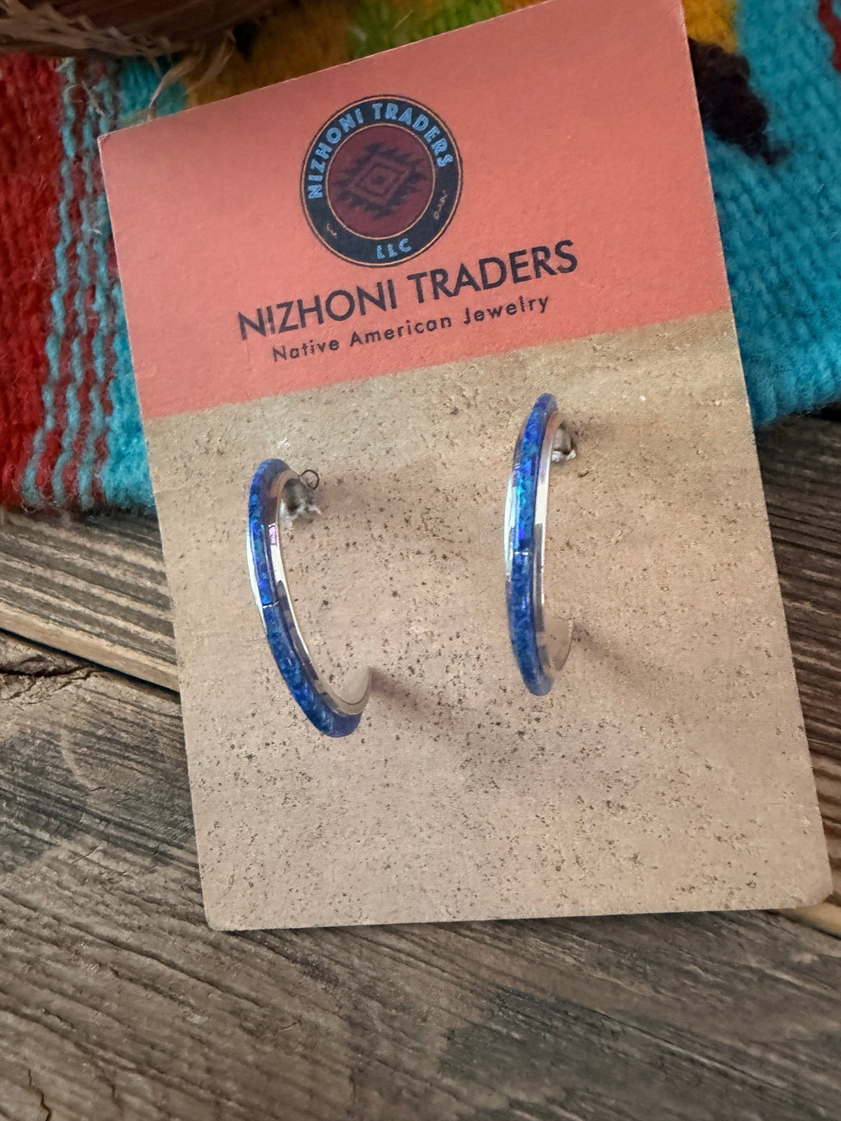 Handcrafted Sterling Silver & Blue Opal Inlay Hoop Earrings - Che Cose Belle