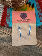 Handcrafted Sterling Silver & Blue Opal Inlay Hoop Earrings - Che Cose Belle