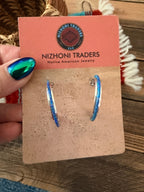 Handcrafted Sterling Silver & Blue Opal Inlay Hoop Earrings - Che Cose Belle