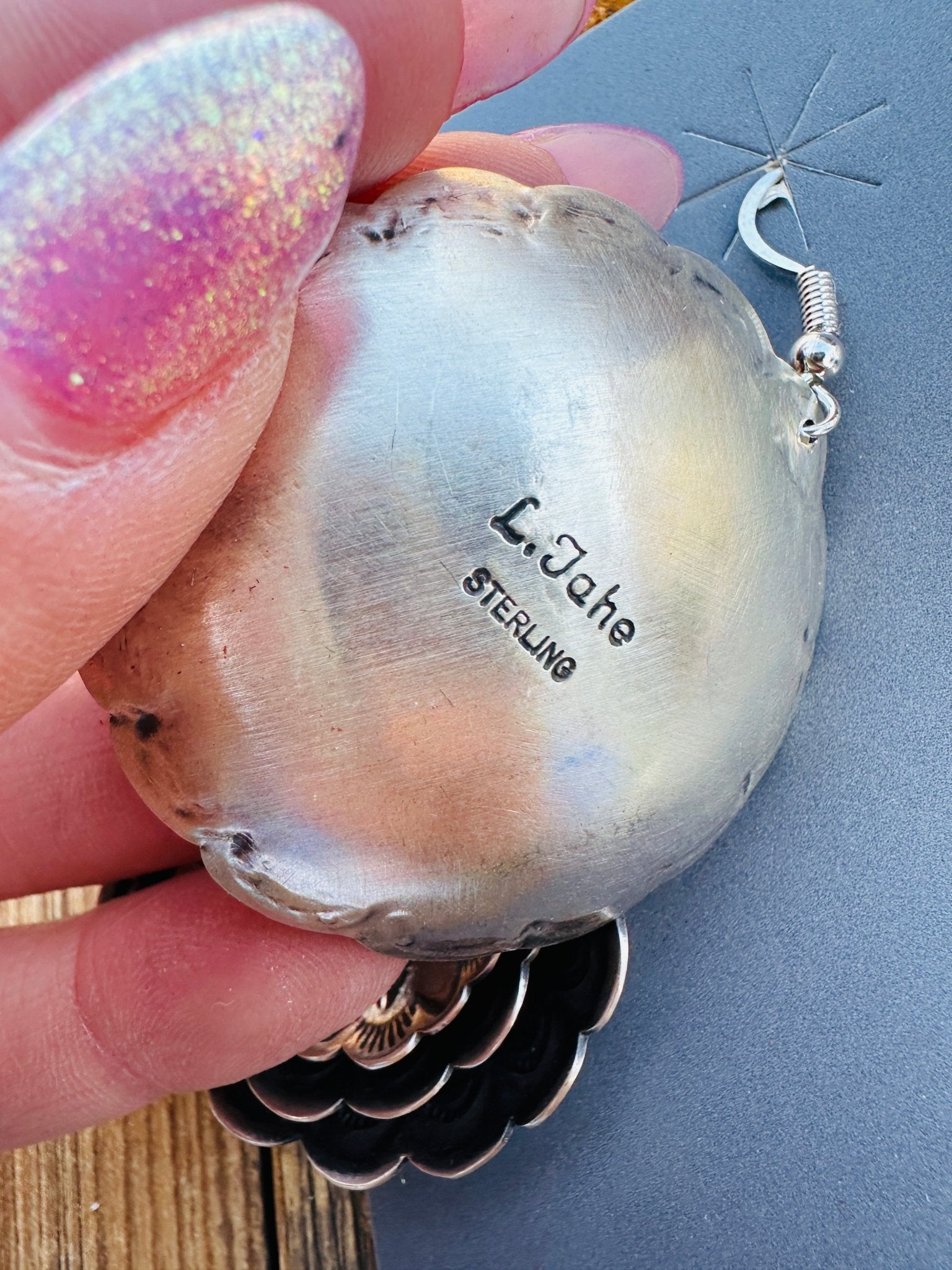 Handcrafted Sterling Silver Concho Dangle Earrings by Leander Tahe - Che Cose Belle