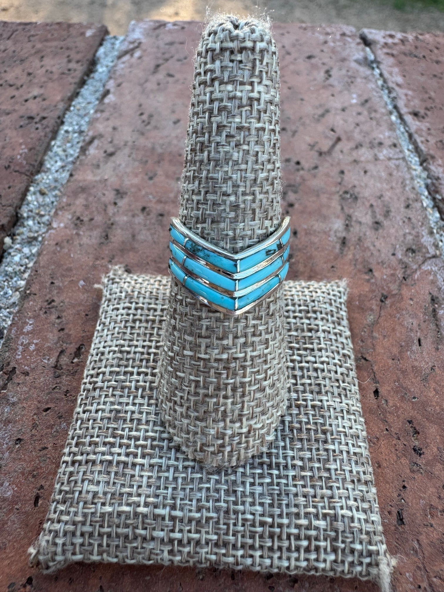 Handcrafted Sterling Silver & Kingman Turquoise Inlay 3 Row Stacker Ring - Che Cose Belle