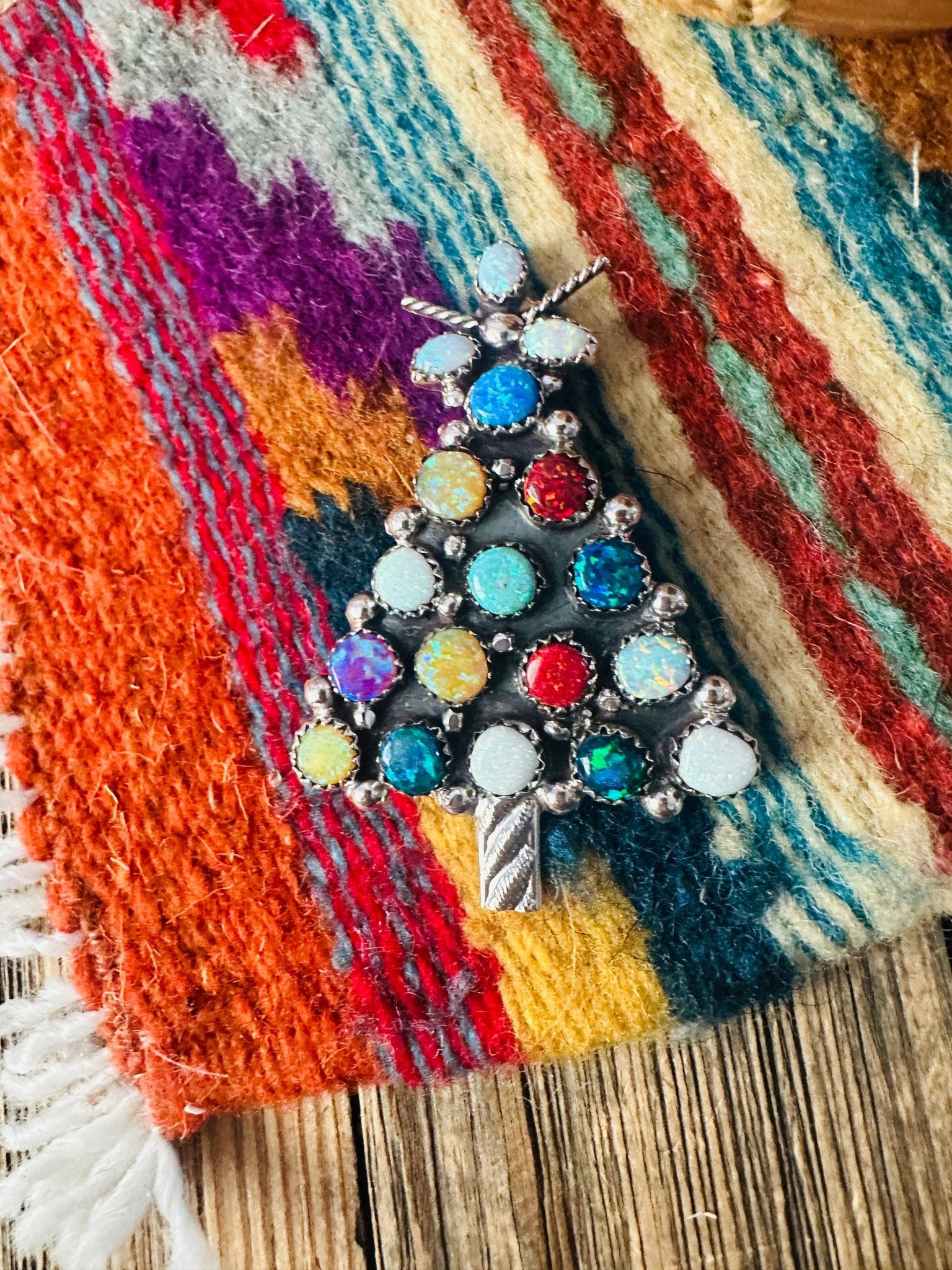 Handcrafted Sterling Silver & Multicolor Opal Christmas Tree Brooch - Che Cose Belle