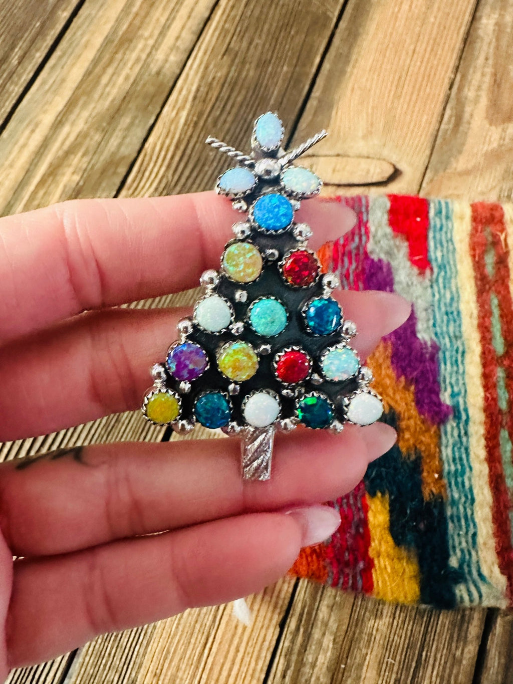 Handcrafted Sterling Silver & Multicolor Opal Christmas Tree Brooch - Che Cose Belle