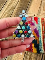 Handcrafted Sterling Silver & Multicolor Opal Christmas Tree Brooch - Che Cose Belle