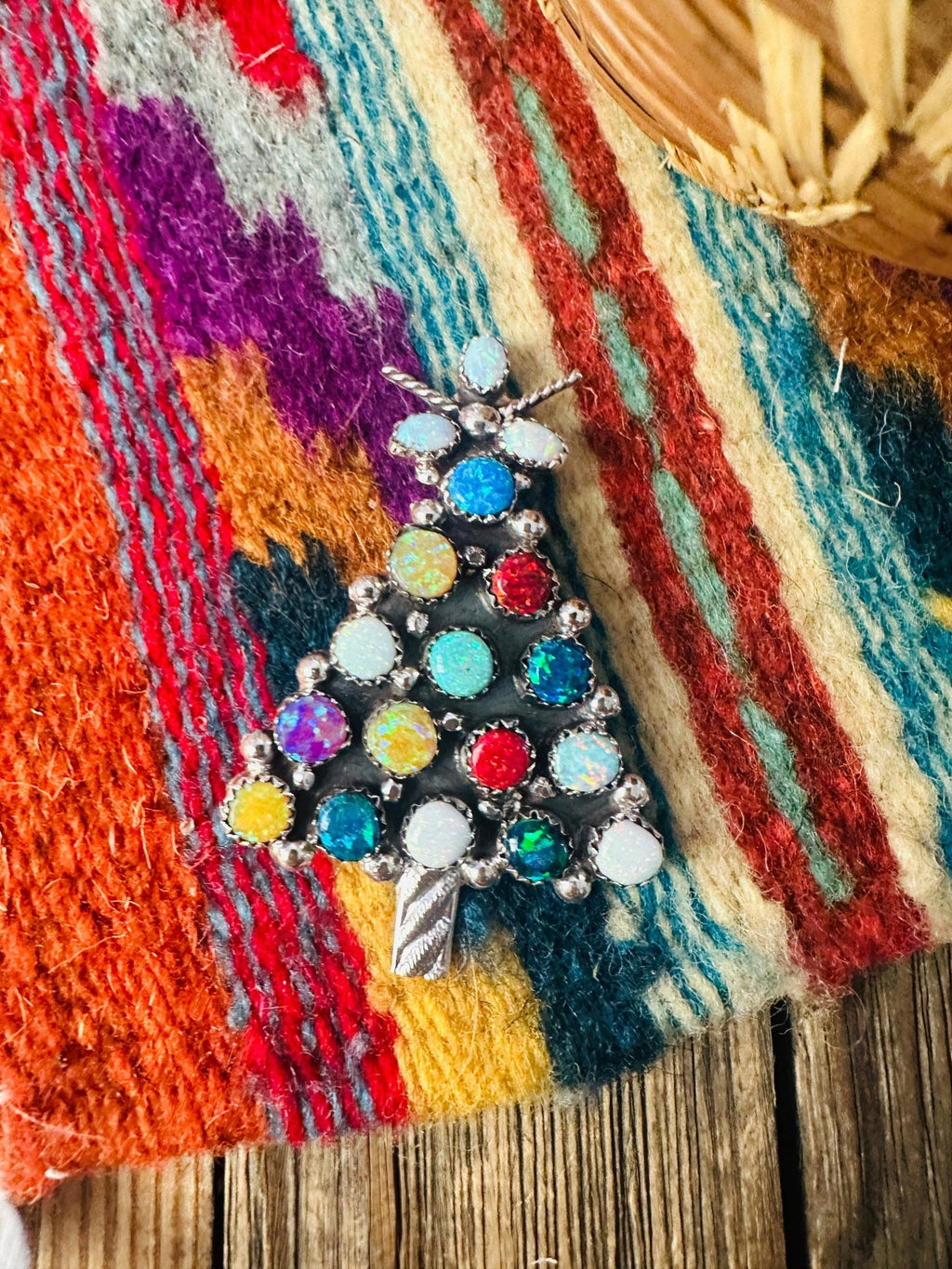 Handcrafted Sterling Silver & Multicolor Opal Christmas Tree Brooch - Che Cose Belle