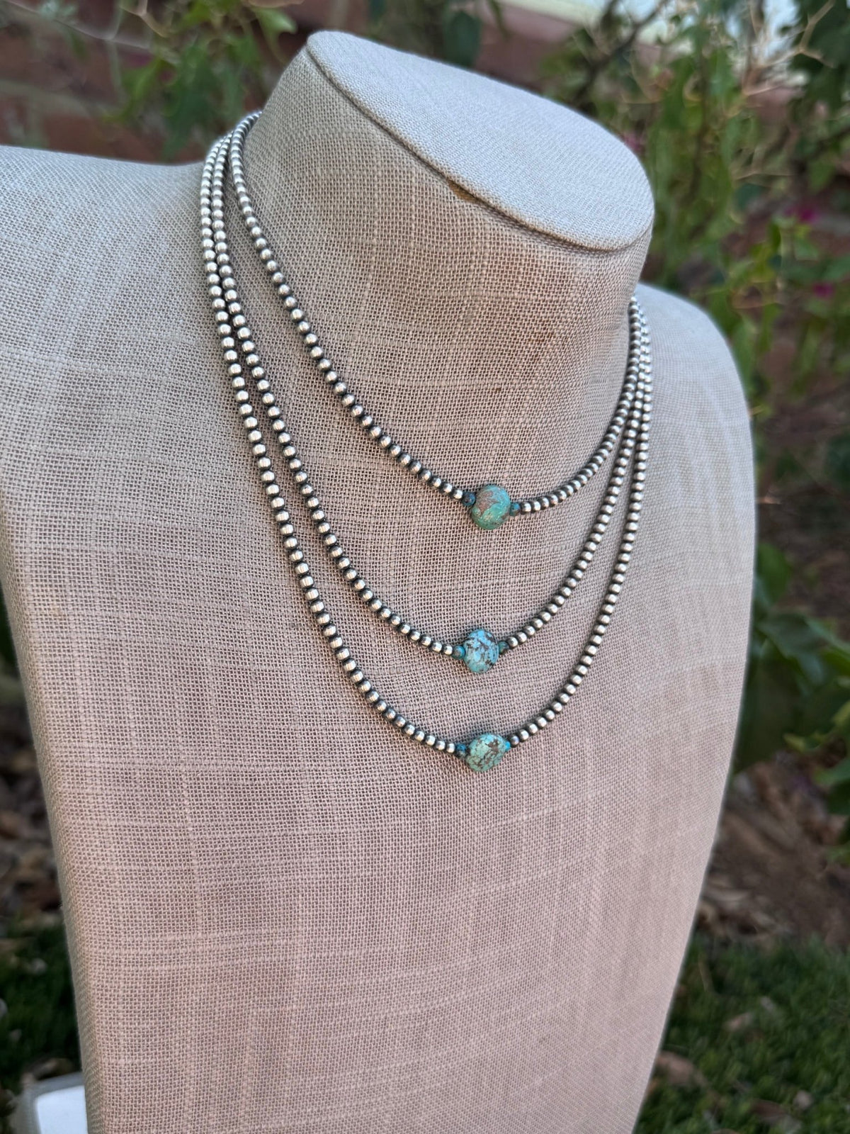 Handcrafted Sterling Silver & Pillow Turquoise 3mm Beaded Necklace - Che Cose Belle