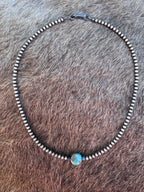 Handcrafted Sterling Silver & Pillow Turquoise 3mm Beaded Necklace - Che Cose Belle
