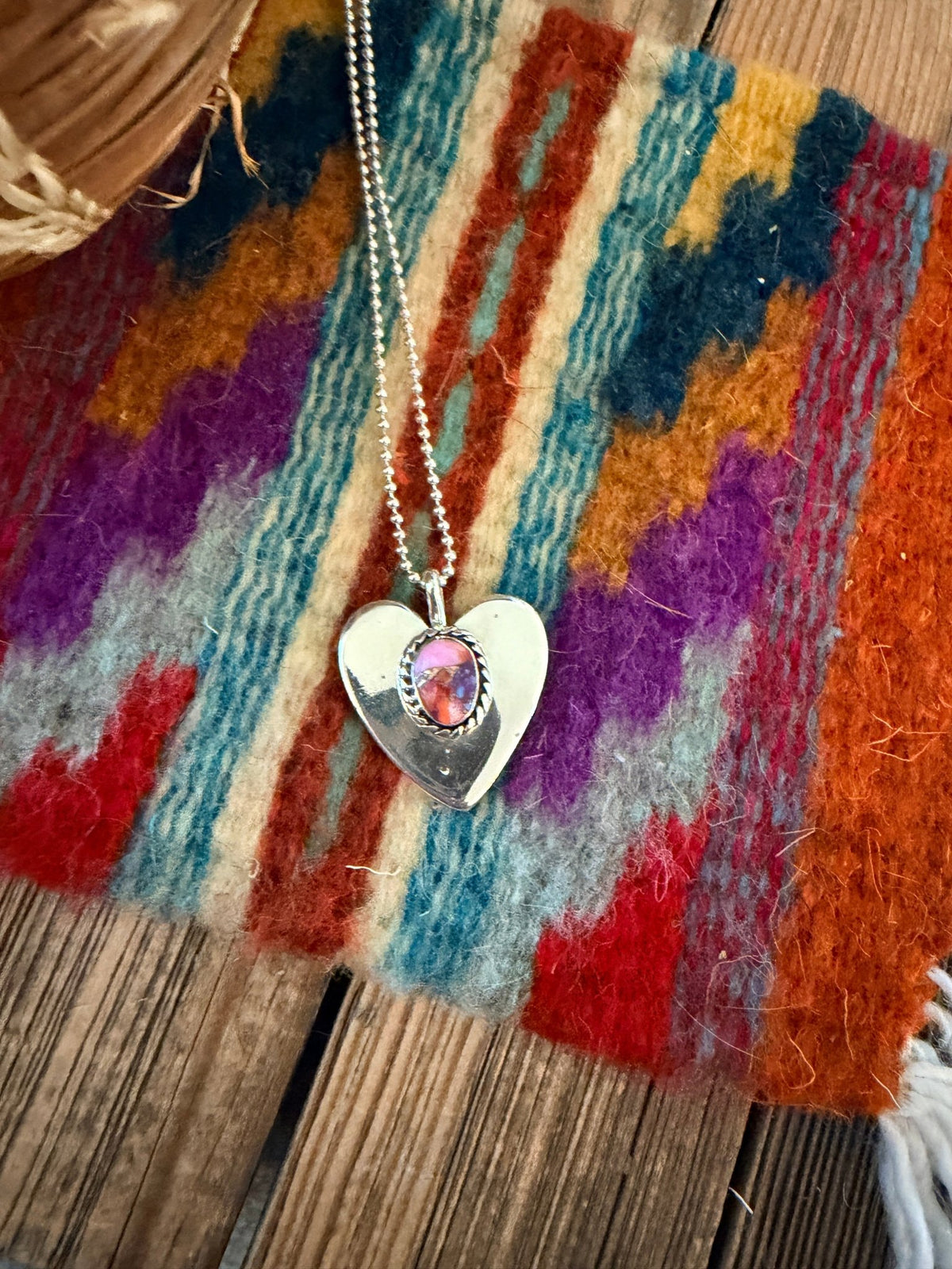 Handcrafted Sterling Silver & Pink Dream Mojave Heart Pendant by Joseph Martinez - Che Cose Belle