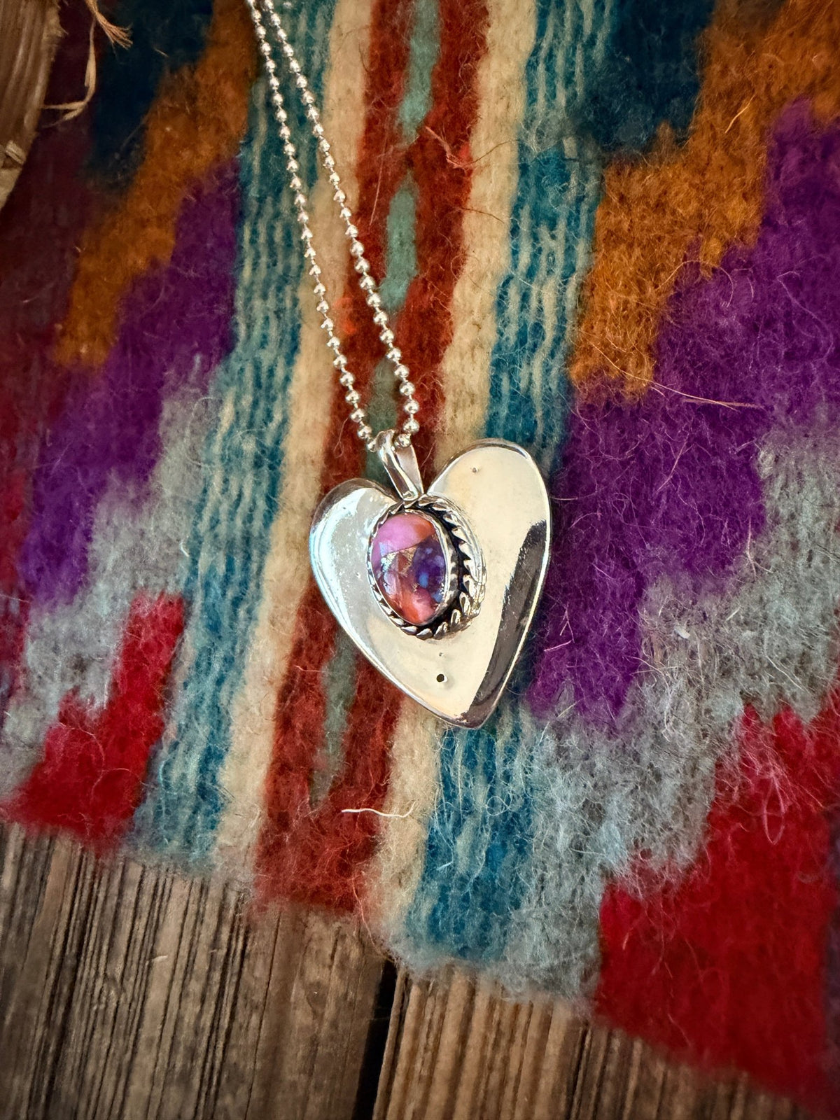 Handcrafted Sterling Silver & Pink Dream Mojave Heart Pendant by Joseph Martinez - Che Cose Belle
