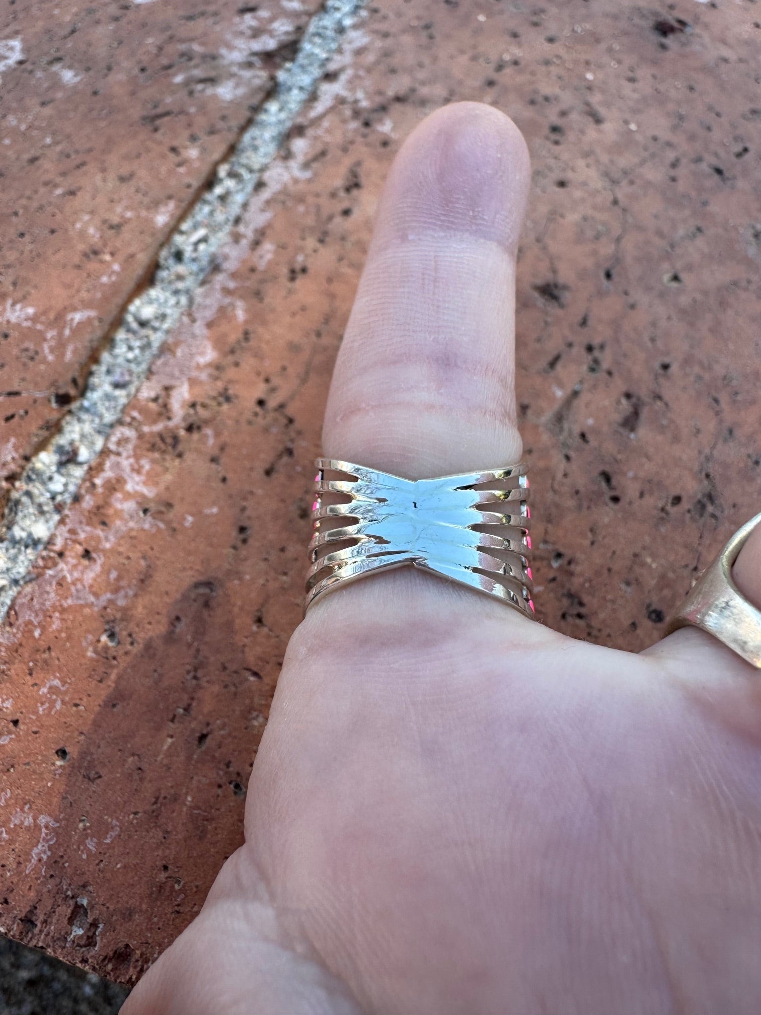 Handcrafted Sterling Silver & Pink Opal Inlay 5 Row Stacker Ring - Che Cose Belle