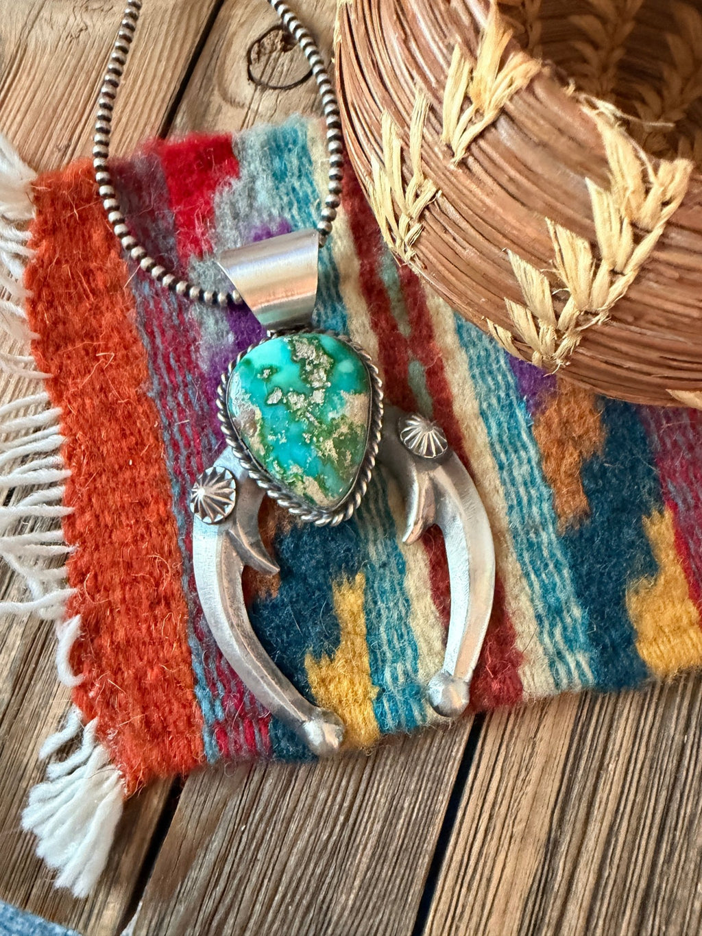 Handcrafted Sterling Silver & Sonoran Mountain Turquoise Naja Pendant by Chimney Butte - Che Cose Belle