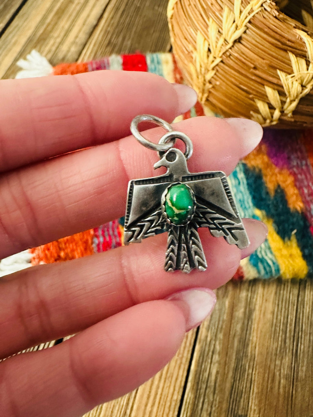 Handcrafted Sterling Silver & Sonoran Mountain Turquoise Thunderbird Pendant - Che Cose Belle