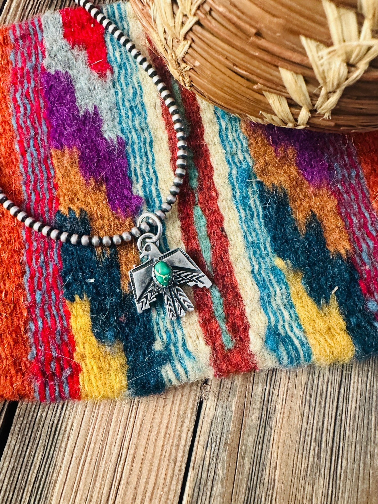 Handcrafted Sterling Silver & Sonoran Mountain Turquoise Thunderbird Pendant - Che Cose Belle