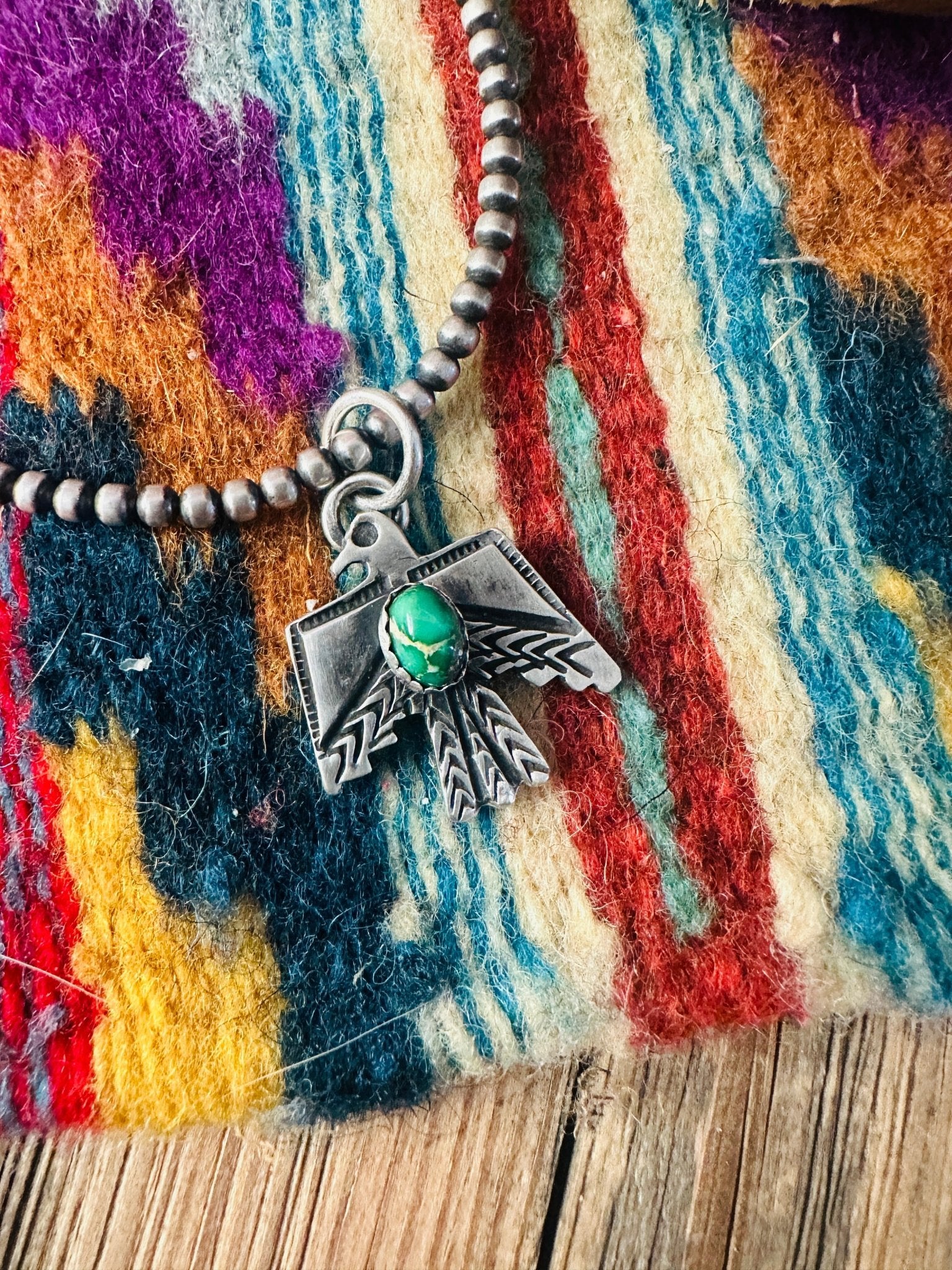 Handcrafted Sterling Silver & Sonoran Mountain Turquoise Thunderbird Pendant - Che Cose Belle
