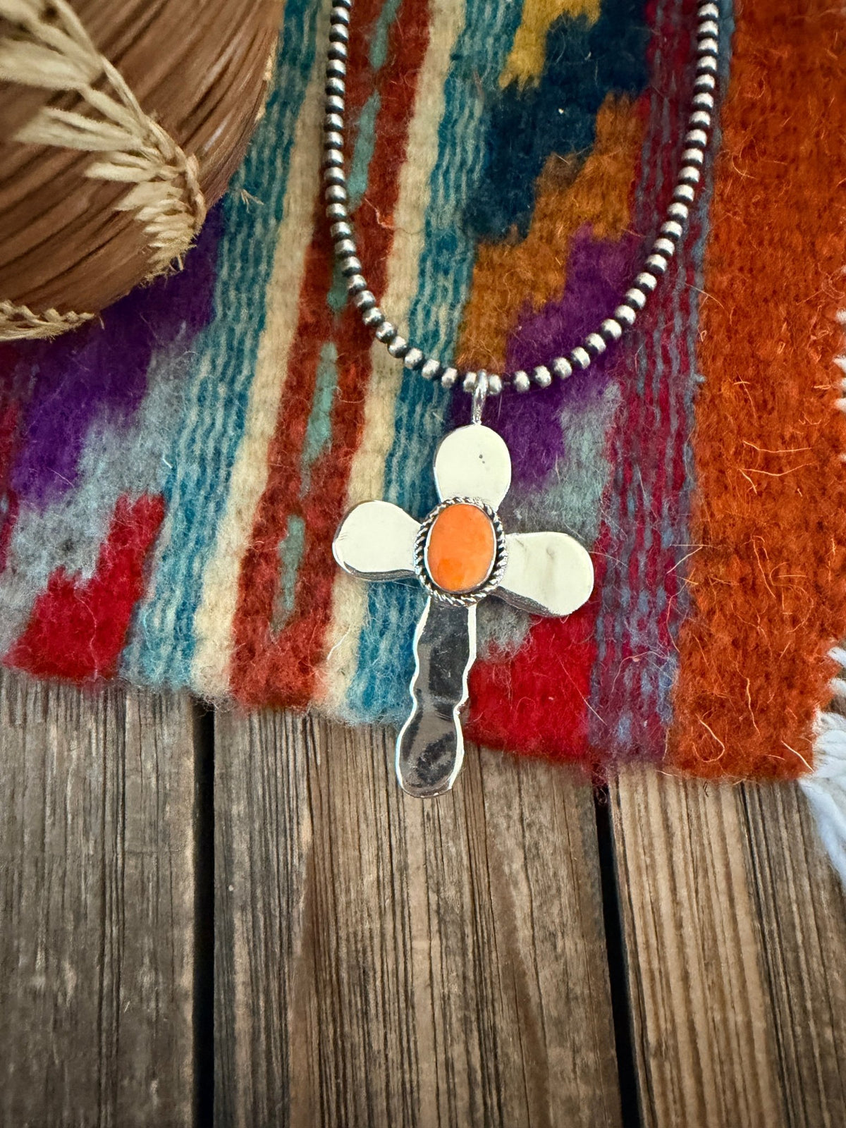 Handcrafted Sterling Silver & Spiny Oyster Cross Pendant by Joseph Martinez - Che Cose Belle