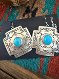 Handcrafted Sterling Silver & Turquoise Concho Cross Dangle Earrings - Che Cose Belle