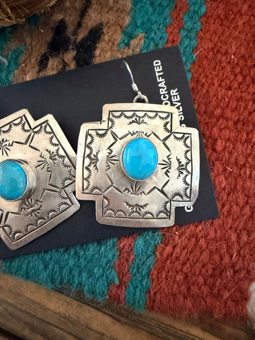 Handcrafted Sterling Silver & Turquoise Concho Cross Dangle Earrings - Che Cose Belle