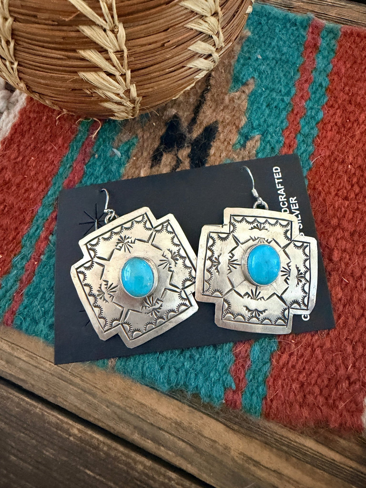 Handcrafted Sterling Silver & Turquoise Concho Cross Dangle Earrings - Che Cose Belle