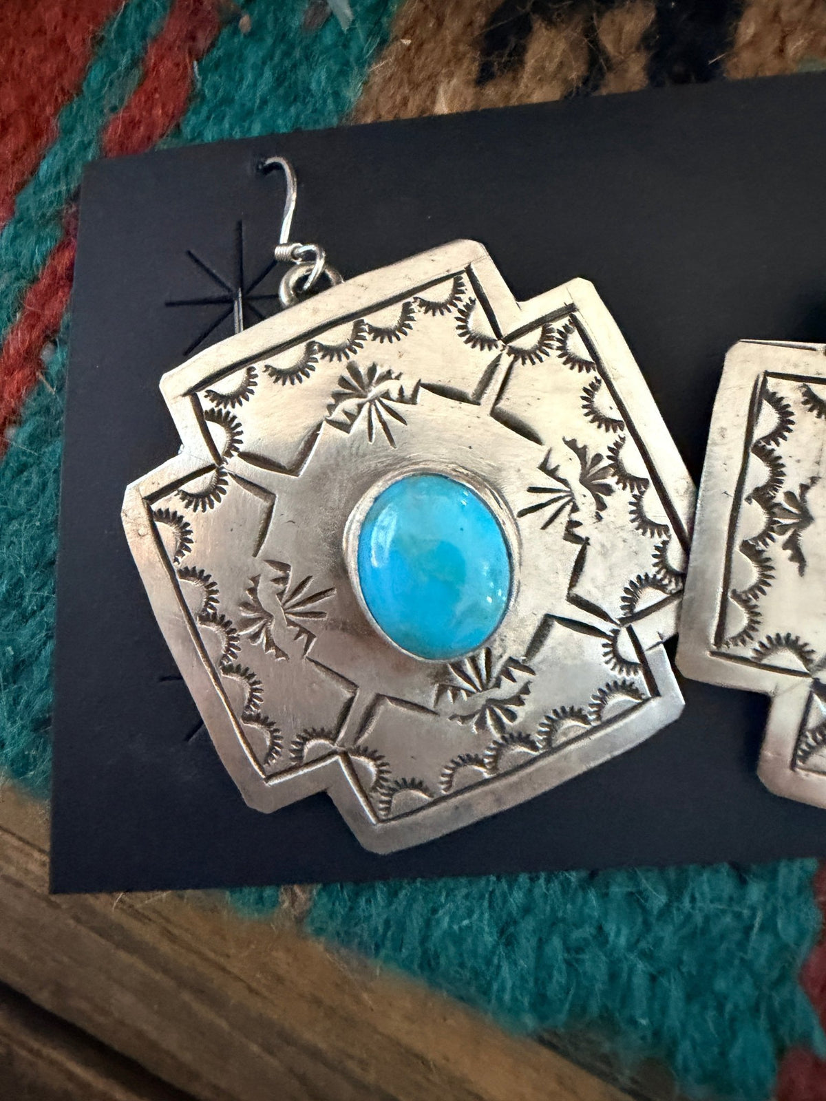 Handcrafted Sterling Silver & Turquoise Concho Cross Dangle Earrings - Che Cose Belle