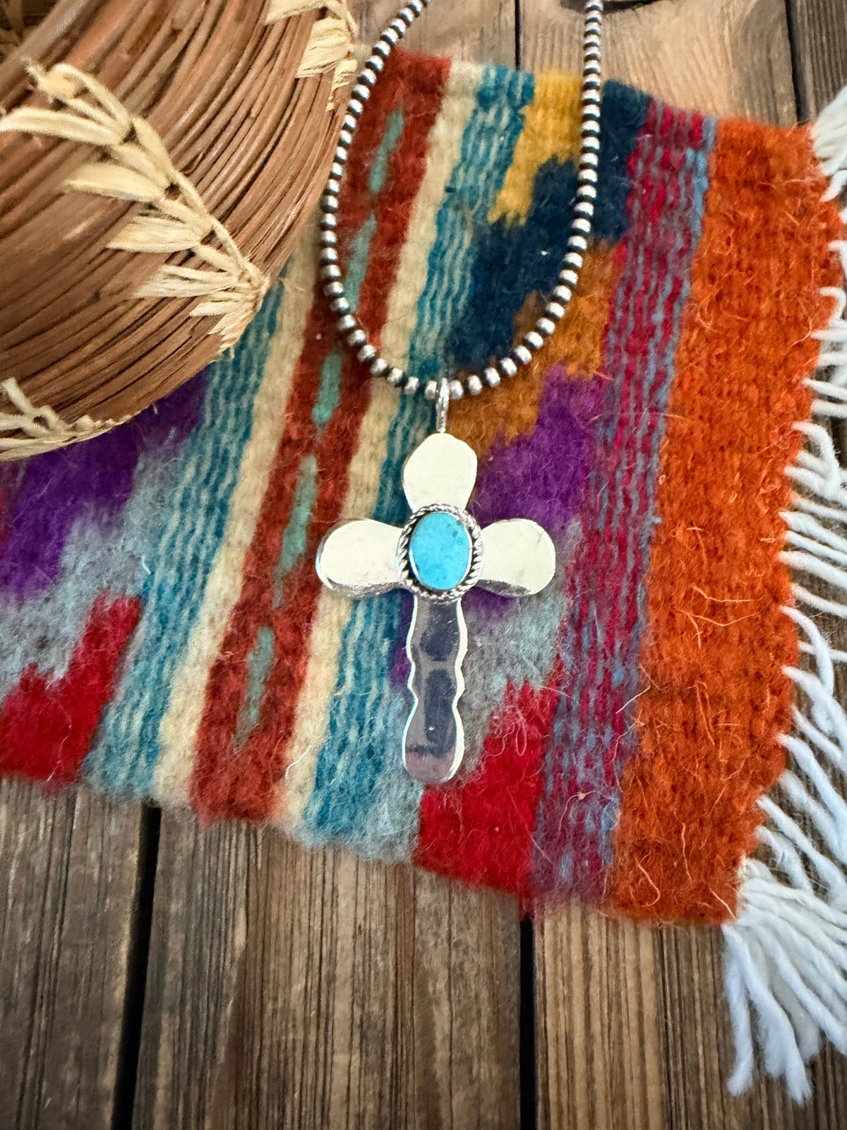 Handcrafted Sterling Silver & Turquoise Cross Pendant by Joseph Martinez - Che Cose Belle