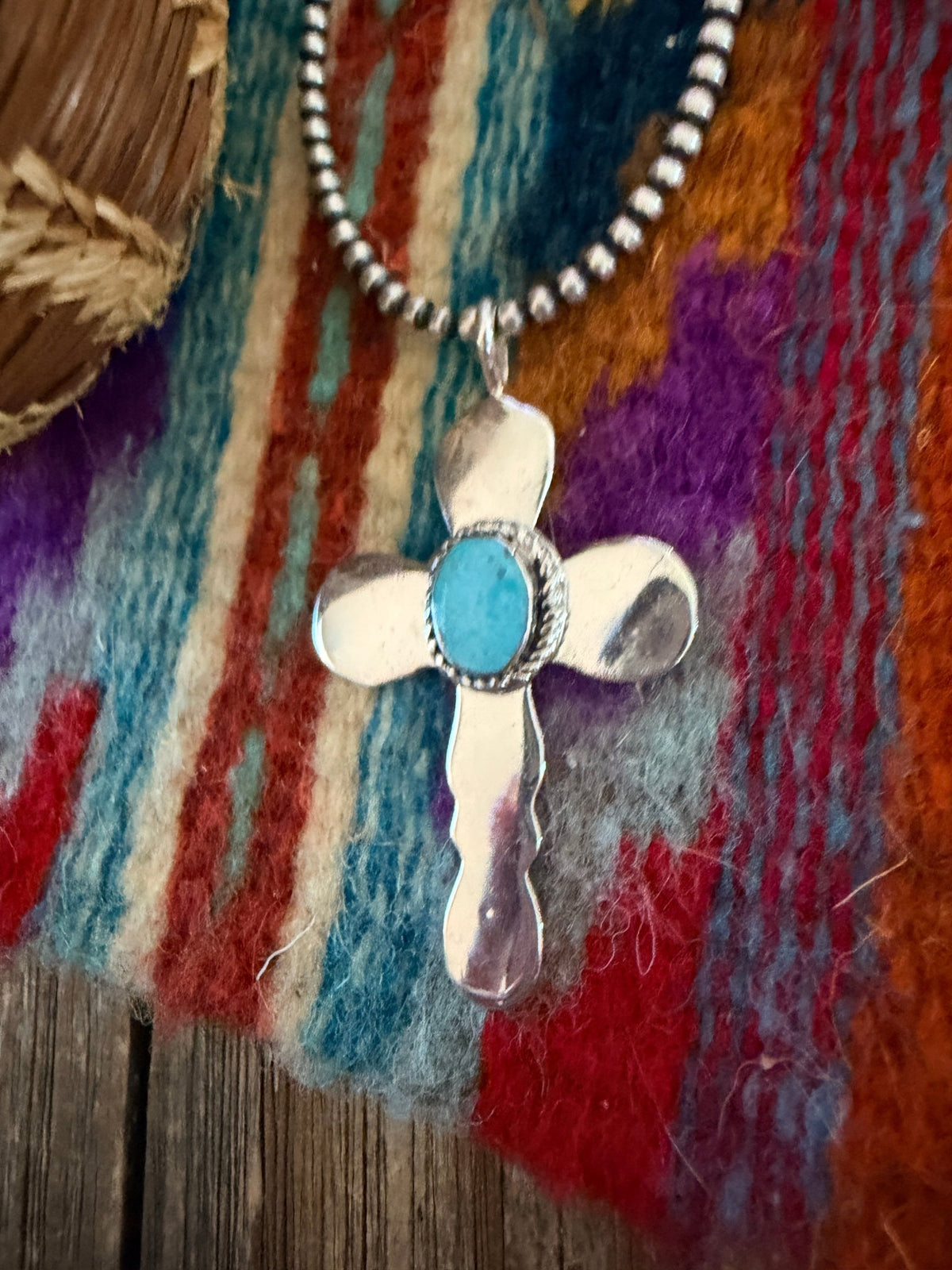 Handcrafted Sterling Silver & Turquoise Cross Pendant by Joseph Martinez - Che Cose Belle