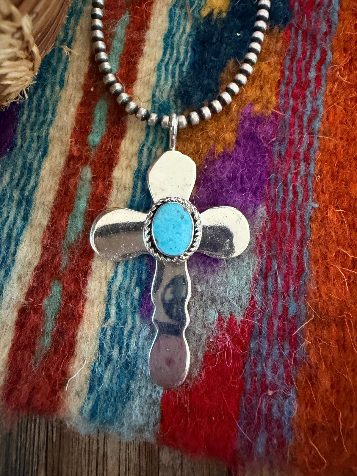 Handcrafted Sterling Silver & Turquoise Cross Pendant by Joseph Martinez - Che Cose Belle