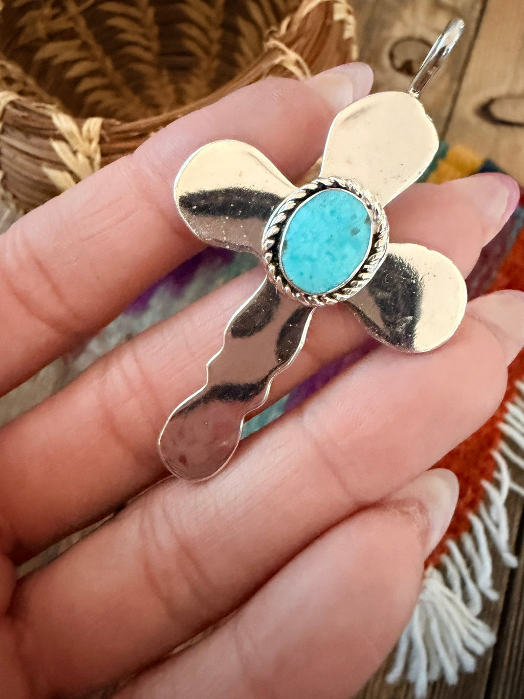 Handcrafted Sterling Silver & Turquoise Cross Pendant by Joseph Martinez - Che Cose Belle