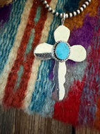 Handcrafted Sterling Silver & Turquoise Cross Pendant by Joseph Martinez - Che Cose Belle