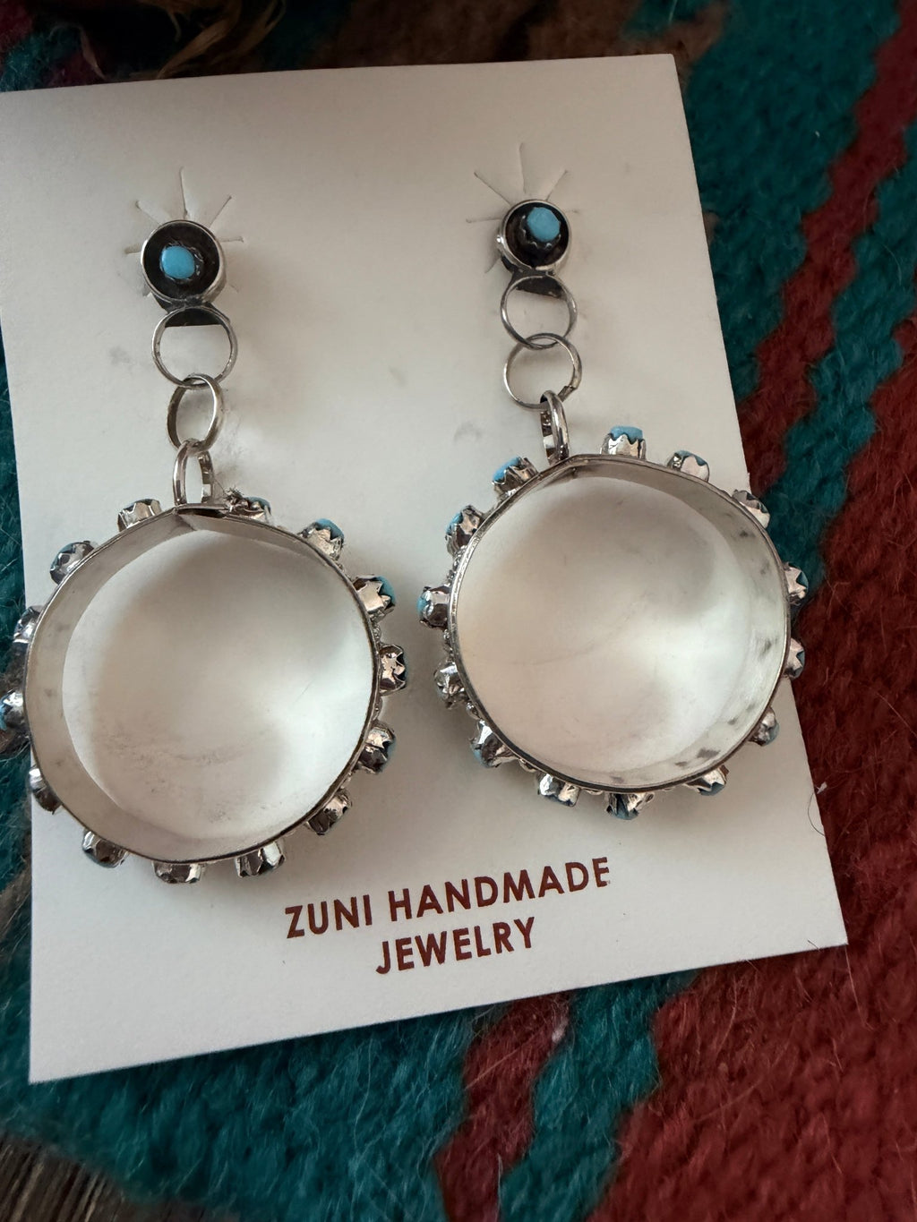 Handcrafted Sterling Silver & Turquoise Petit Point Dangle Hoop Earrings - Che Cose Belle