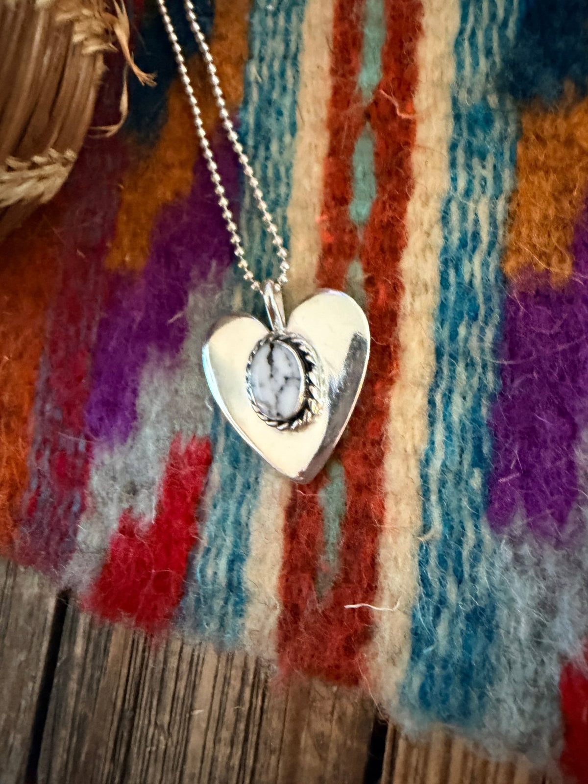 Handcrafted Sterling Silver & White Buffalo Heart Pendant by Joseph Martinez - Che Cose Belle