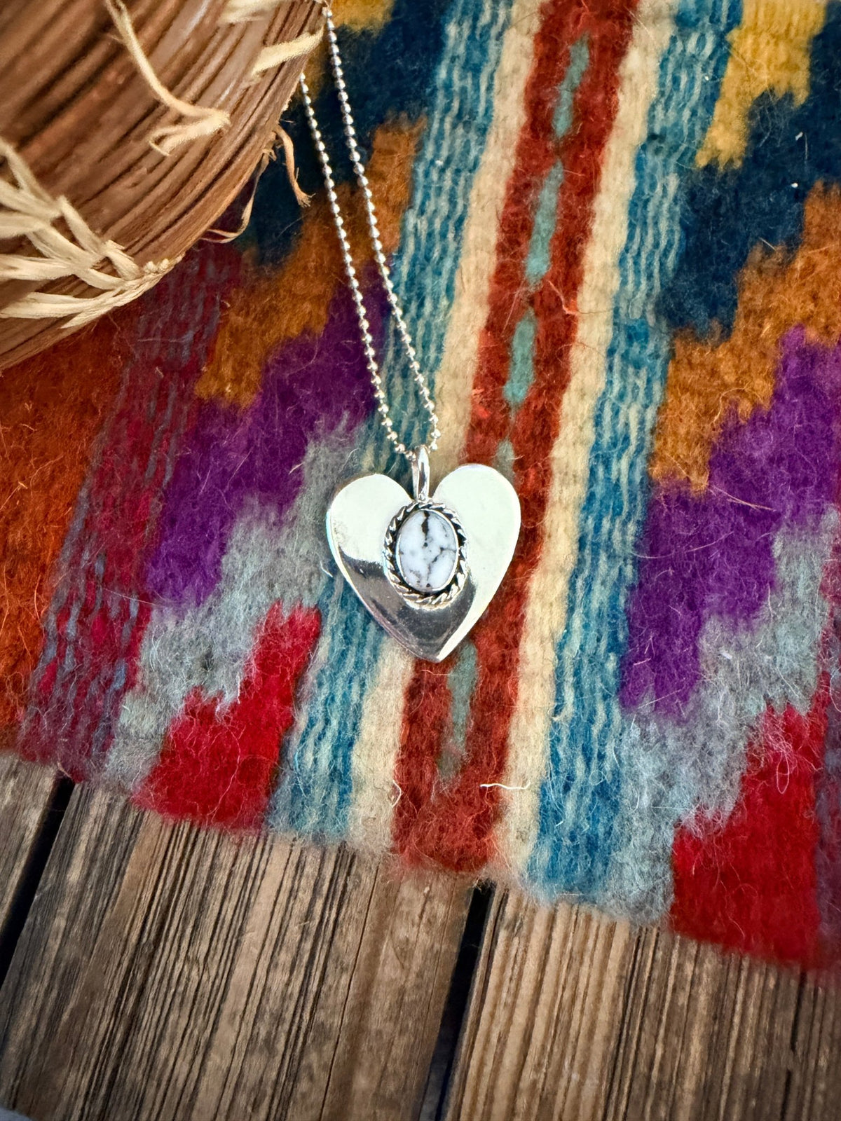 Handcrafted Sterling Silver & White Buffalo Heart Pendant by Joseph Martinez - Che Cose Belle
