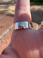 Handcrafted Sterling Silver & White Fire Opal with Lapis Inlay Band Ring - Che Cose Belle