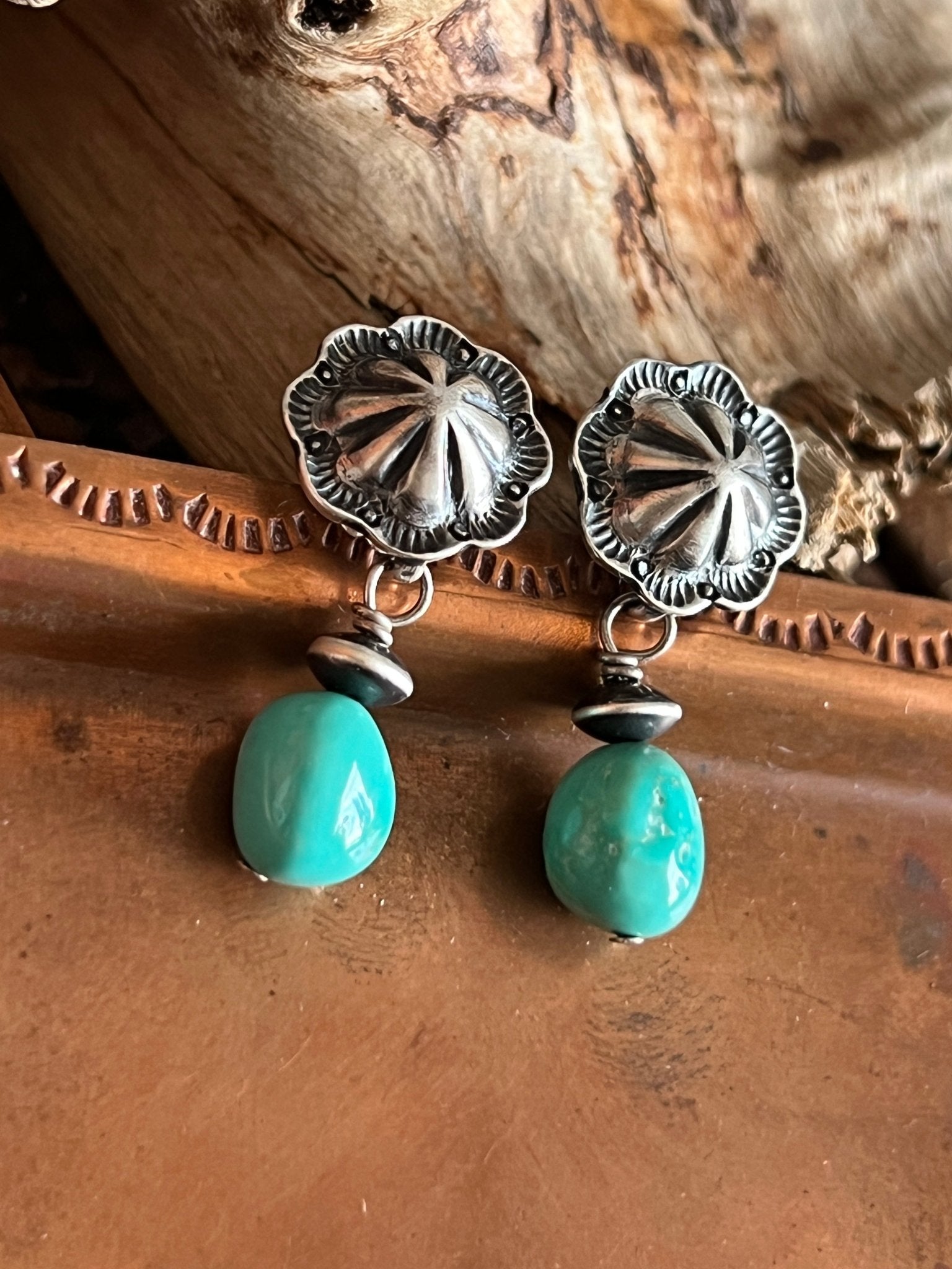 Handcrafted Summer Lovin’ Sterling Silver and Sonoran Turquoise Bead Concho Post Earrings - Che Cose Belle