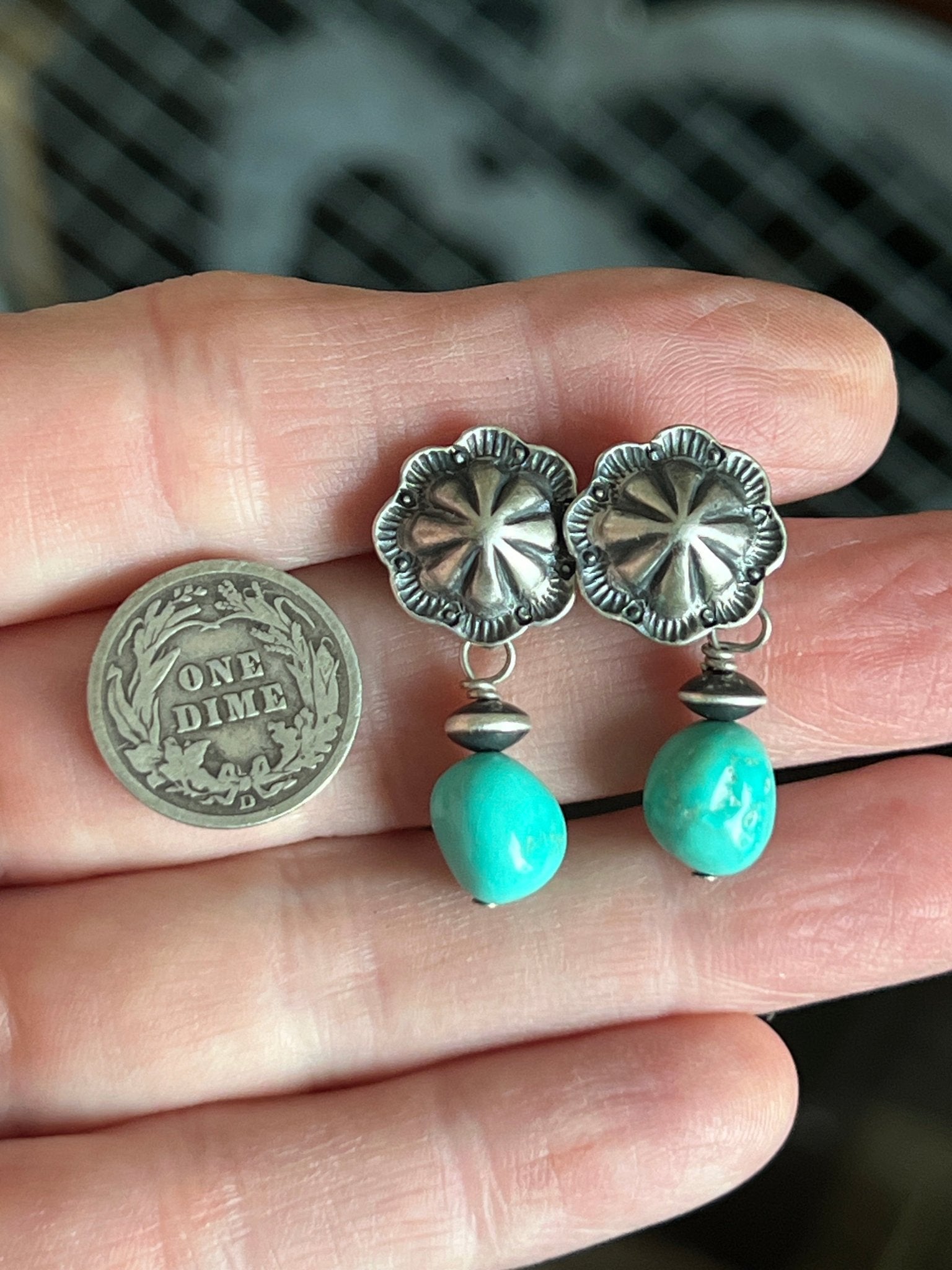 Handcrafted Summer Lovin’ Sterling Silver and Sonoran Turquoise Bead Concho Post Earrings - Che Cose Belle