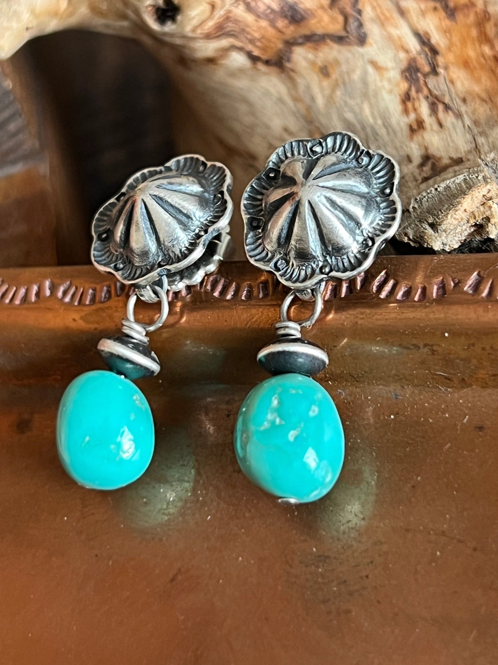 Handcrafted Summer Lovin’ Sterling Silver and Sonoran Turquoise Bead Concho Post Earrings - Che Cose Belle