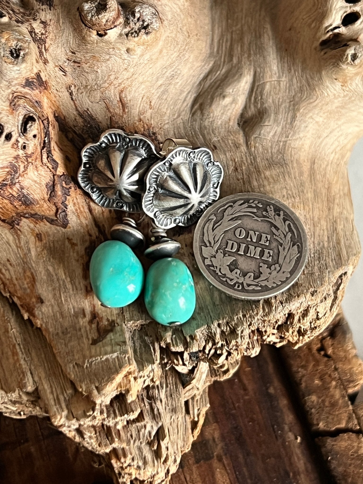 Handcrafted Summer Lovin’ Sterling Silver and Sonoran Turquoise Bead Concho Post Earrings - Che Cose Belle