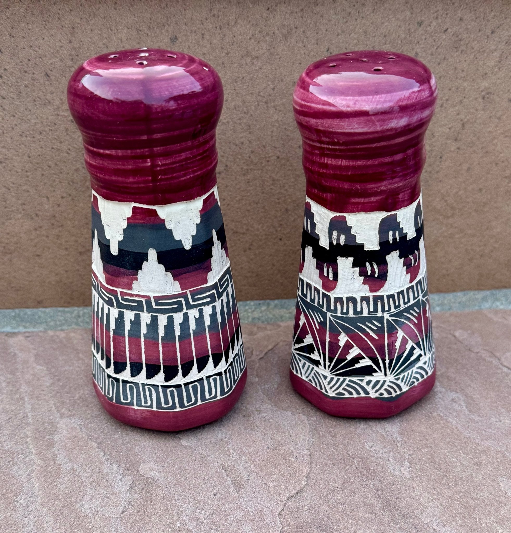 Handcrafted Tall Burgundy Salt & Pepper Shakers “Cassandra King” - Che Cose Belle