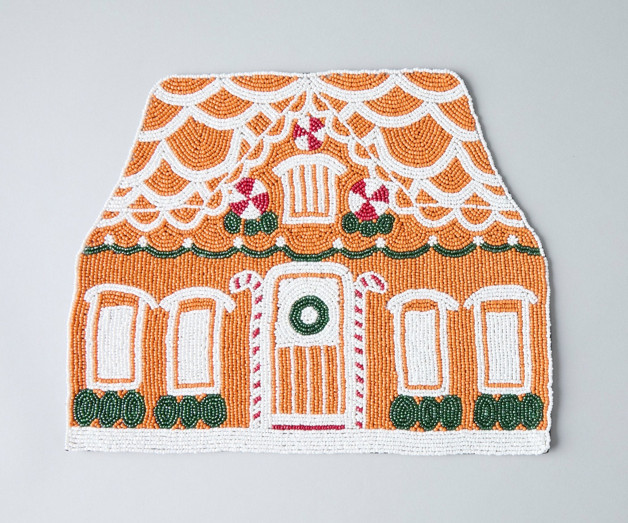 Handicraft Gingerbread House Beaded Placemat, Christmas decoration gift for her – Christmas Handmade Beaded Placemats for Dining - Che Cose Belle