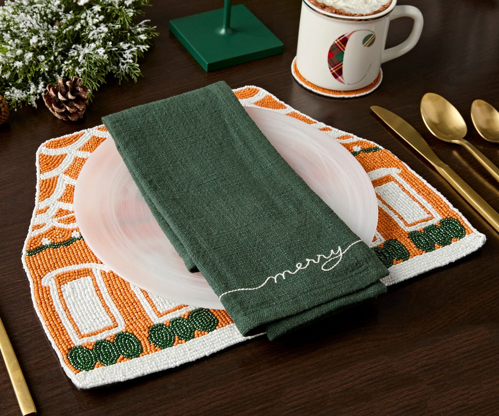 Handicraft Gingerbread House Beaded Placemat, Christmas decoration gift for her – Christmas Handmade Beaded Placemats for Dining - Che Cose Belle