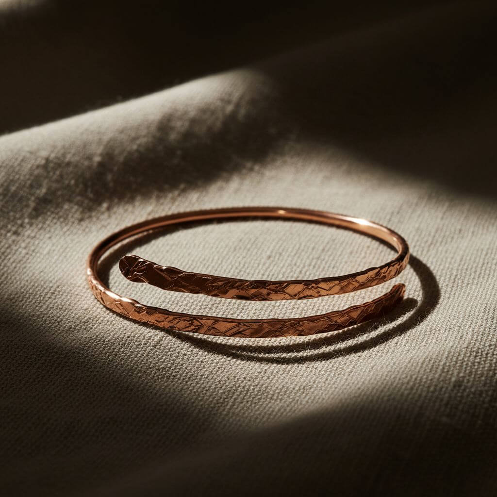 Handmade Adjustable 10 Gauge Copper Hammer Textured Overlap Bangle - Che Cose Belle