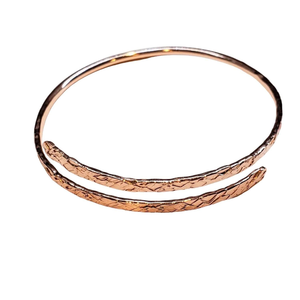 Handmade Adjustable 10 Gauge Copper Hammer Textured Overlap Bangle - Che Cose Belle