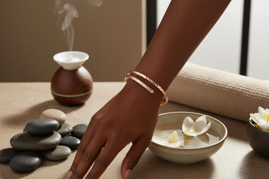 Handmade Adjustable 10 Gauge Copper Hammer Textured Overlap Bangle - Che Cose Belle