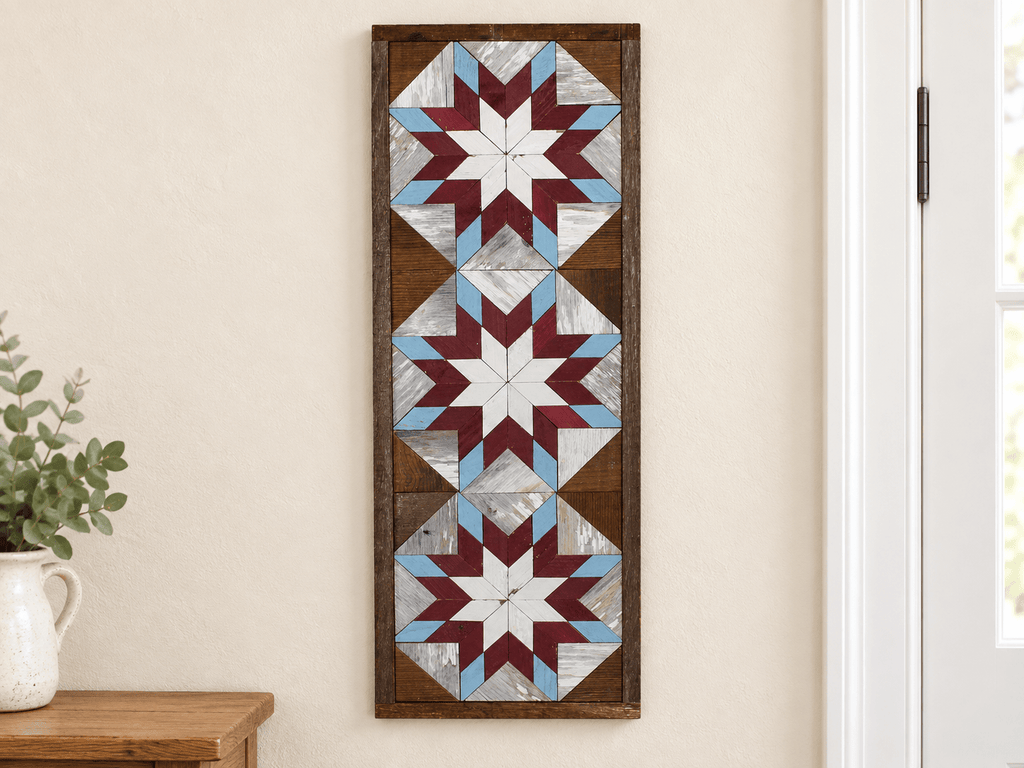 Handmade Amish Barn Quilt Banner Wall Art – 10.5in x 30in Reclaimed Wood Mosaic - Che Cose Belle