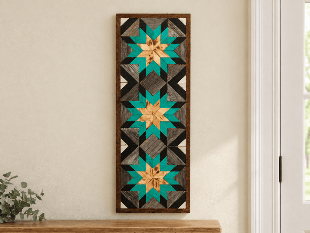 Handmade Amish Barn Quilt Banner Wall Art – 10.5in x 30in Reclaimed Wood Mosaic - Che Cose Belle