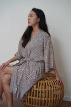 Handmade Batik Robe Kimono, 100% Cotton Soft, Gray White Harmony - Che Cose Belle