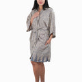 Handmade Batik Robe Kimono, 100% Cotton Soft, Gray White Harmony - Che Cose Belle