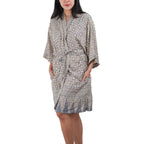 Handmade Batik Robe Kimono, 100% Cotton Soft, Gray White Harmony - Che Cose Belle