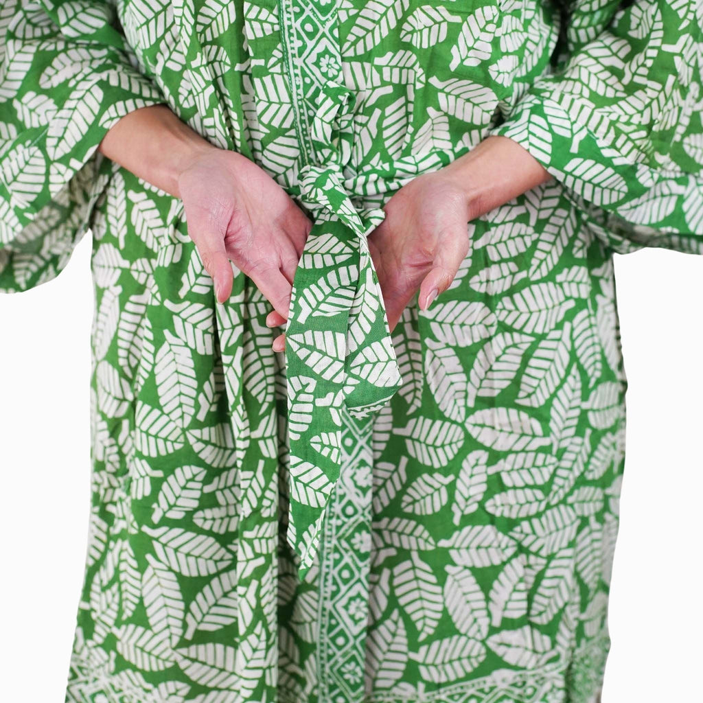 Handmade Batik Robe/ Kimono, Cotton Coffee Leaf - Che Cose Belle