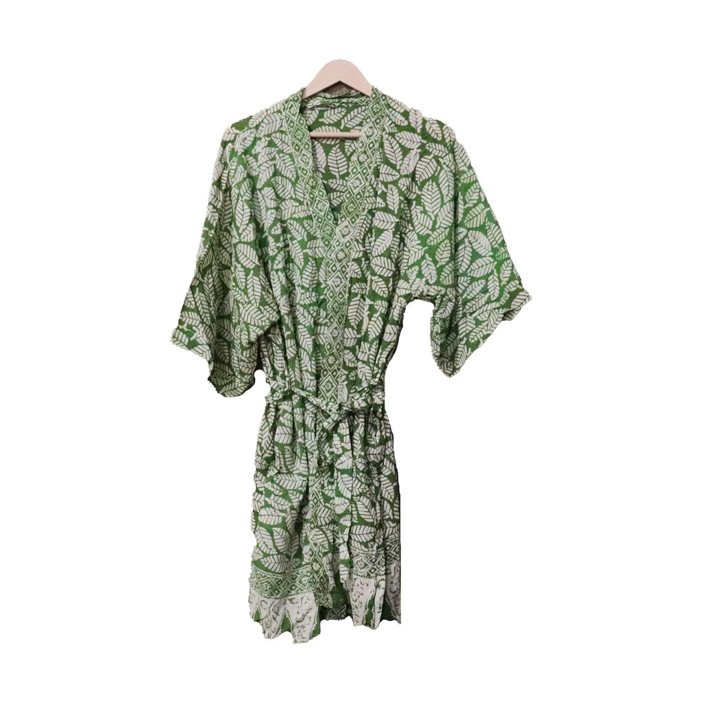Handmade Batik Robe/ Kimono, Cotton Coffee Leaf - Che Cose Belle