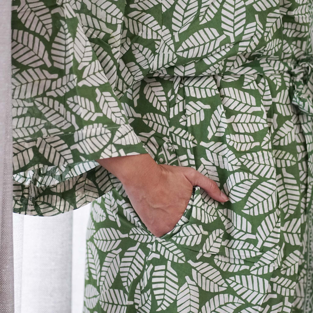 Handmade Batik Robe/ Kimono, Cotton Coffee Leaf - Che Cose Belle